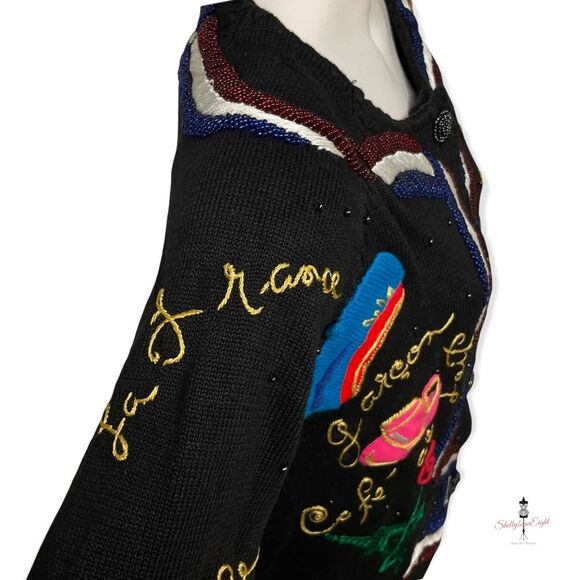 MICHAEL SIMON Vintage 1994 90s Embellished Beaded FRANCE Cardigan Sweater M S - Picture 11 of 16